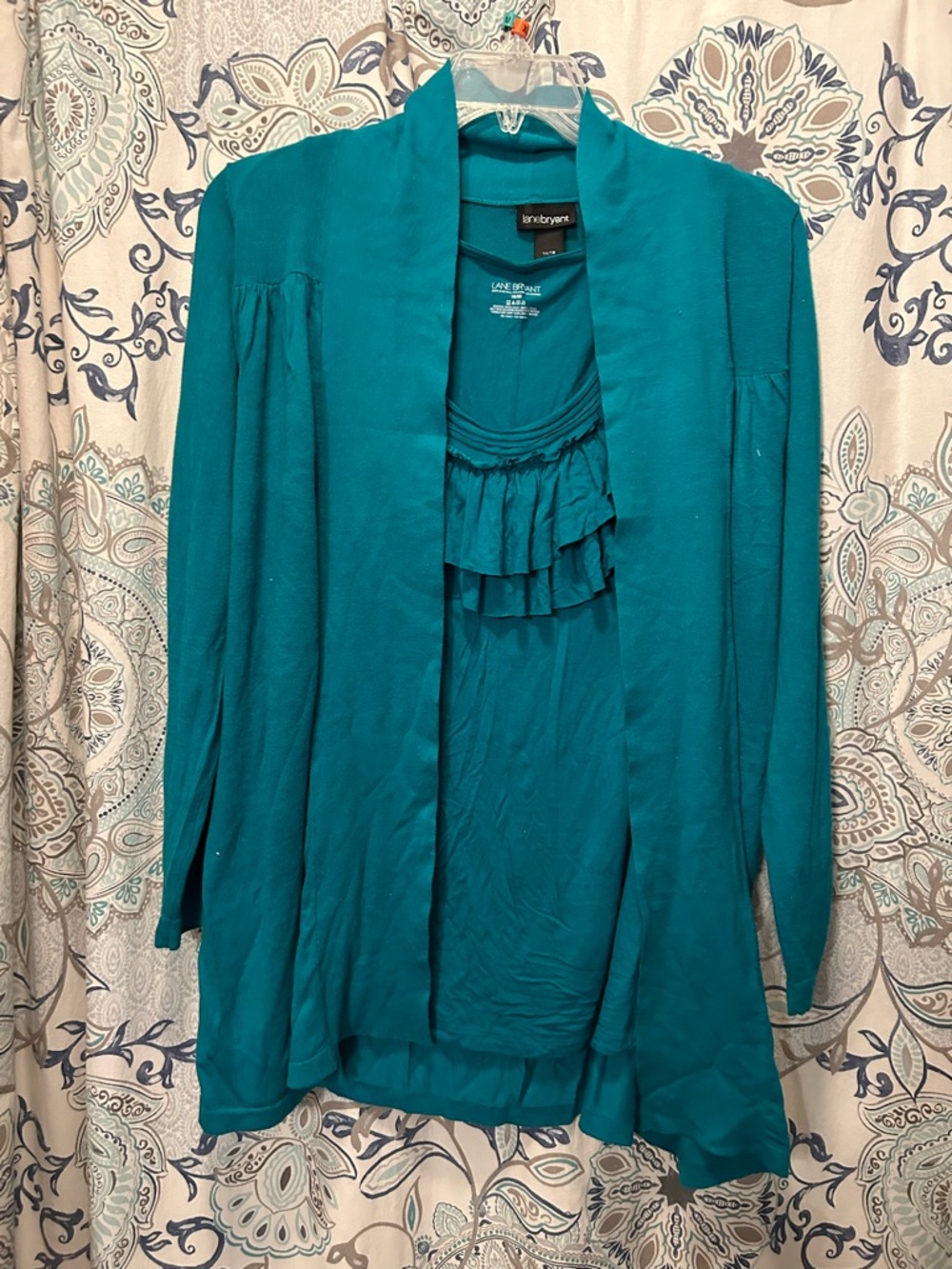Lane Bryant Teal Layered Ruffle Cardigan Set
